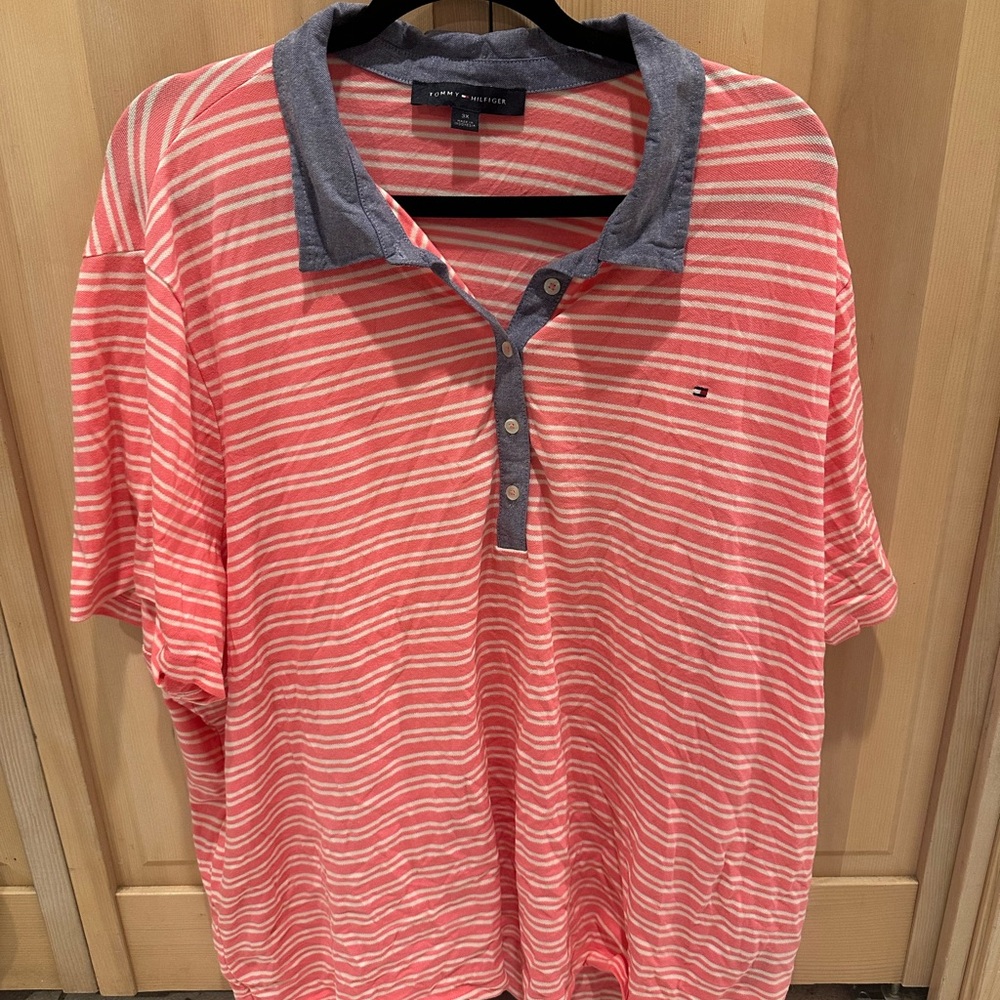 Tommy Hilfiger Pink and White Striped Shirt
